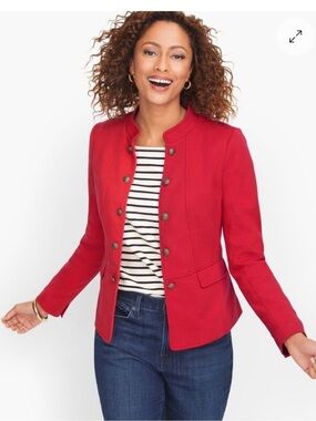 Talbots Women's 12P Red Military-inspired Jacket Knit Twill Band Feminine Fit
